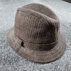 Scala Classica Dorfman Pacific Brown Herringbone Fedora Hat Wool Blend Mens L